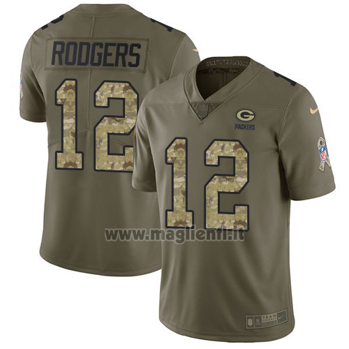Maglia NFL Limited Green Bay Packers 12 Aaron Rodgers Stitched 2017 Salute To Service